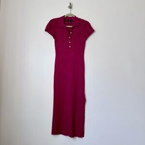 House of Harlow 1960 Ribbed Knit Shortsleeve Polo Maxi Dress in Berry, size M
